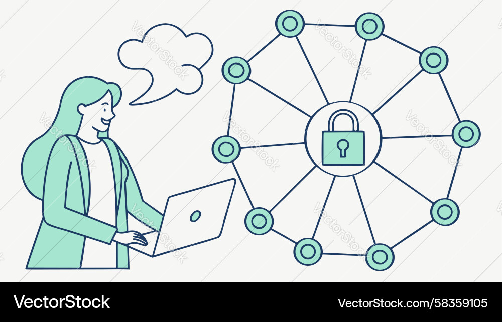 Secure Digital Network Interaction Vector Image