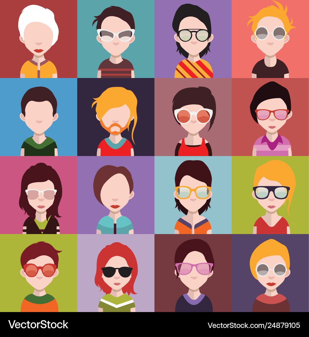 Set colorful avatars characters vector image