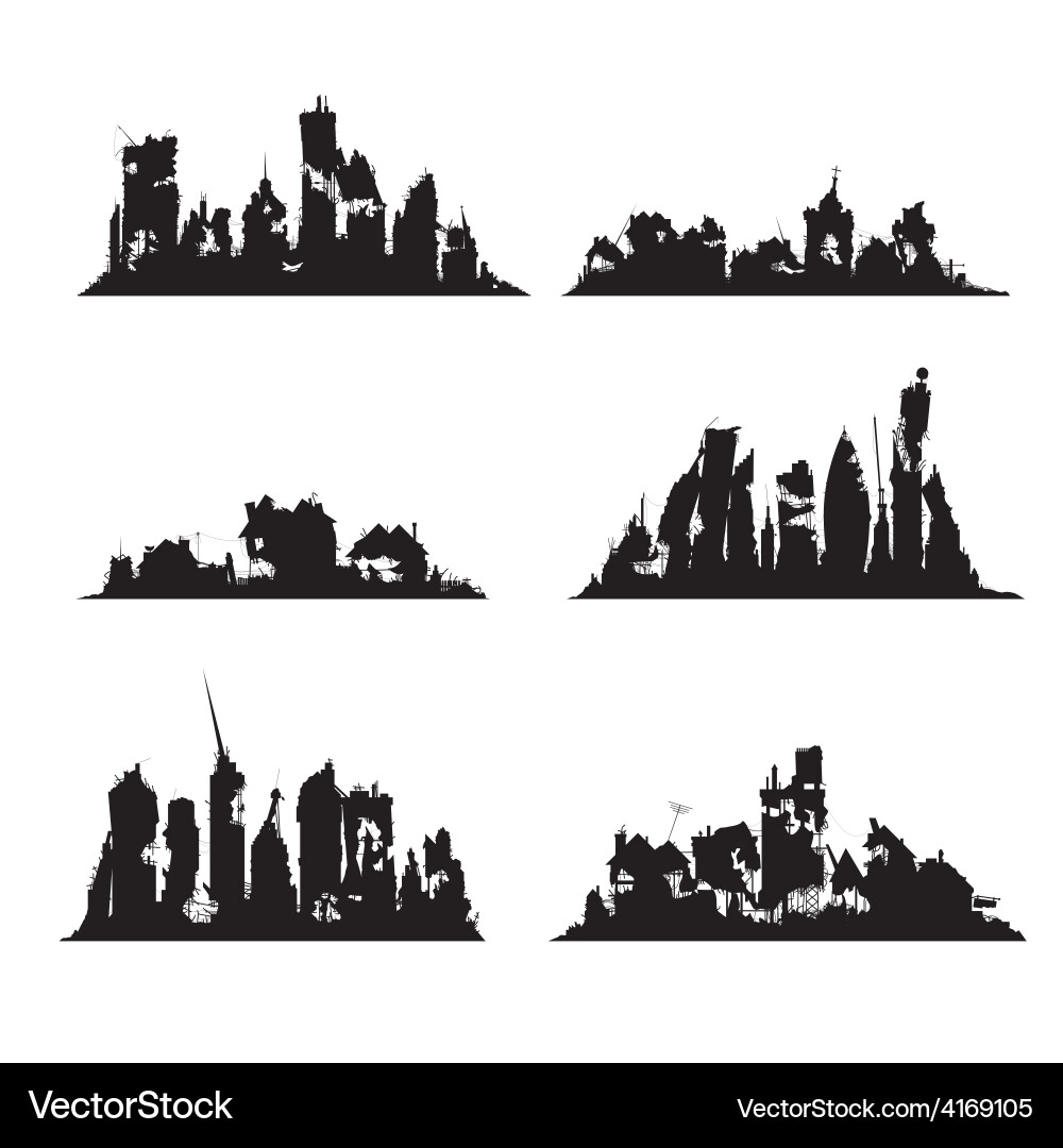 Silhouettes destroyed cities Royalty Free Vector Image