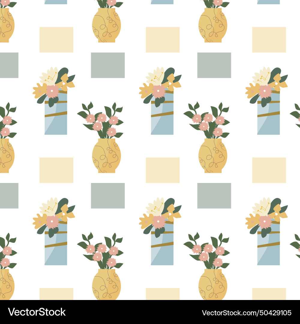 Spring flowers in vase and simple shapes pattern Vector Image