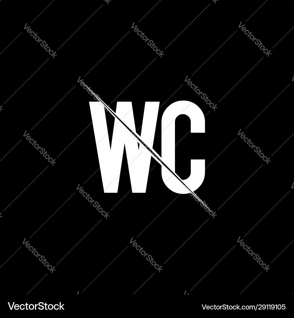 WC Monogram Logo with Slash Vector Image