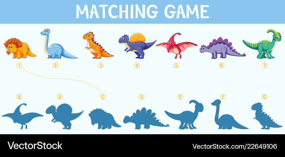 Dinosaur Shadow Matching Game vector image