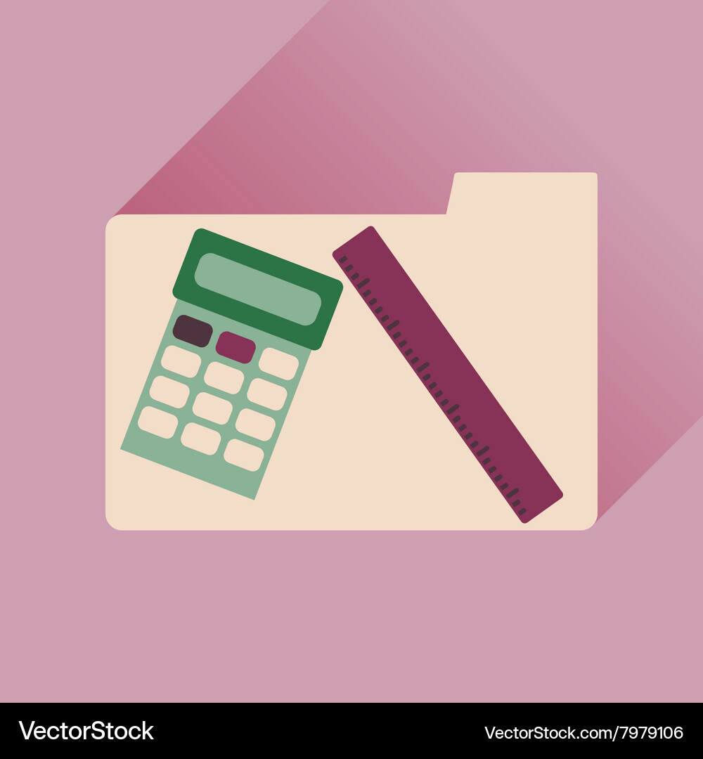 Flat icon with long shadow folder calculator ruler Vector Image