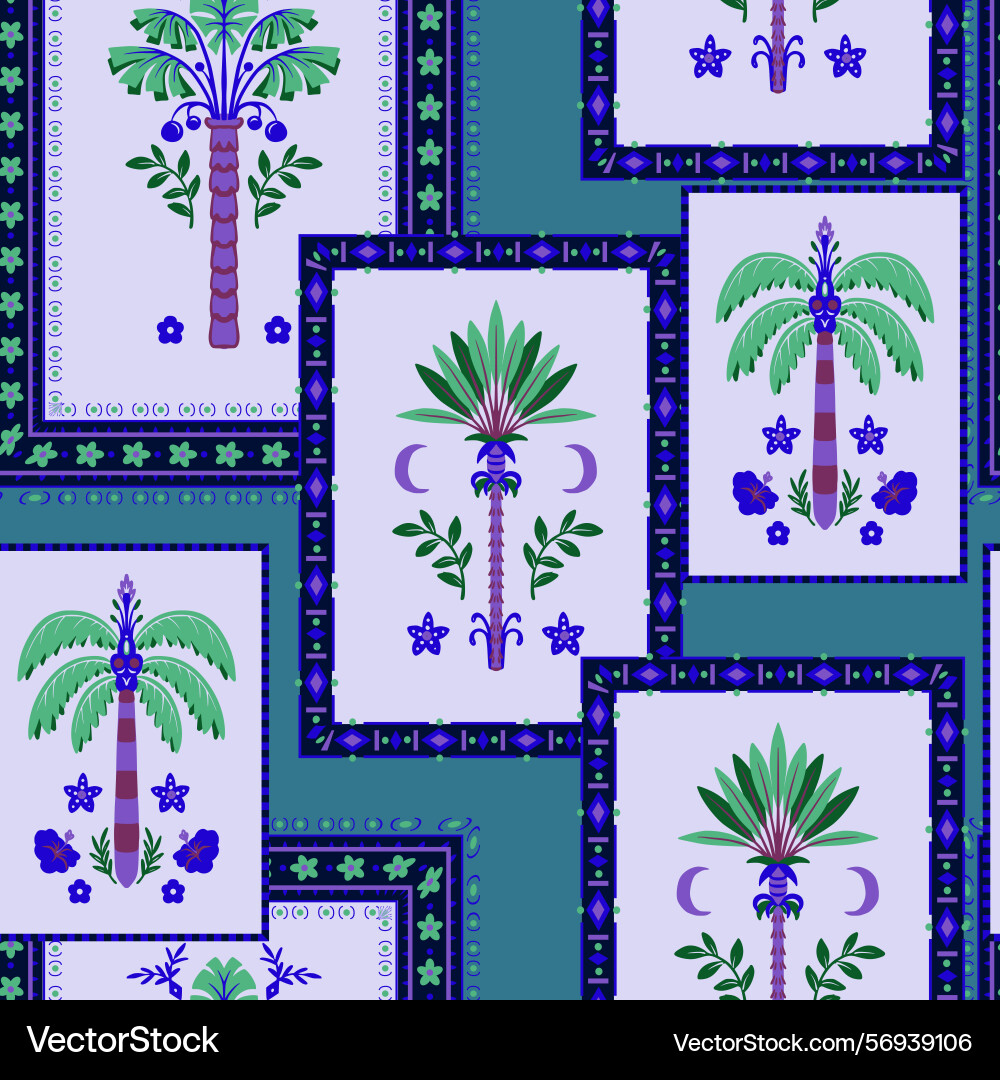 Seamless pattern with simple palms and geometrical Seamless pattern with simple palms and geometrical vector image