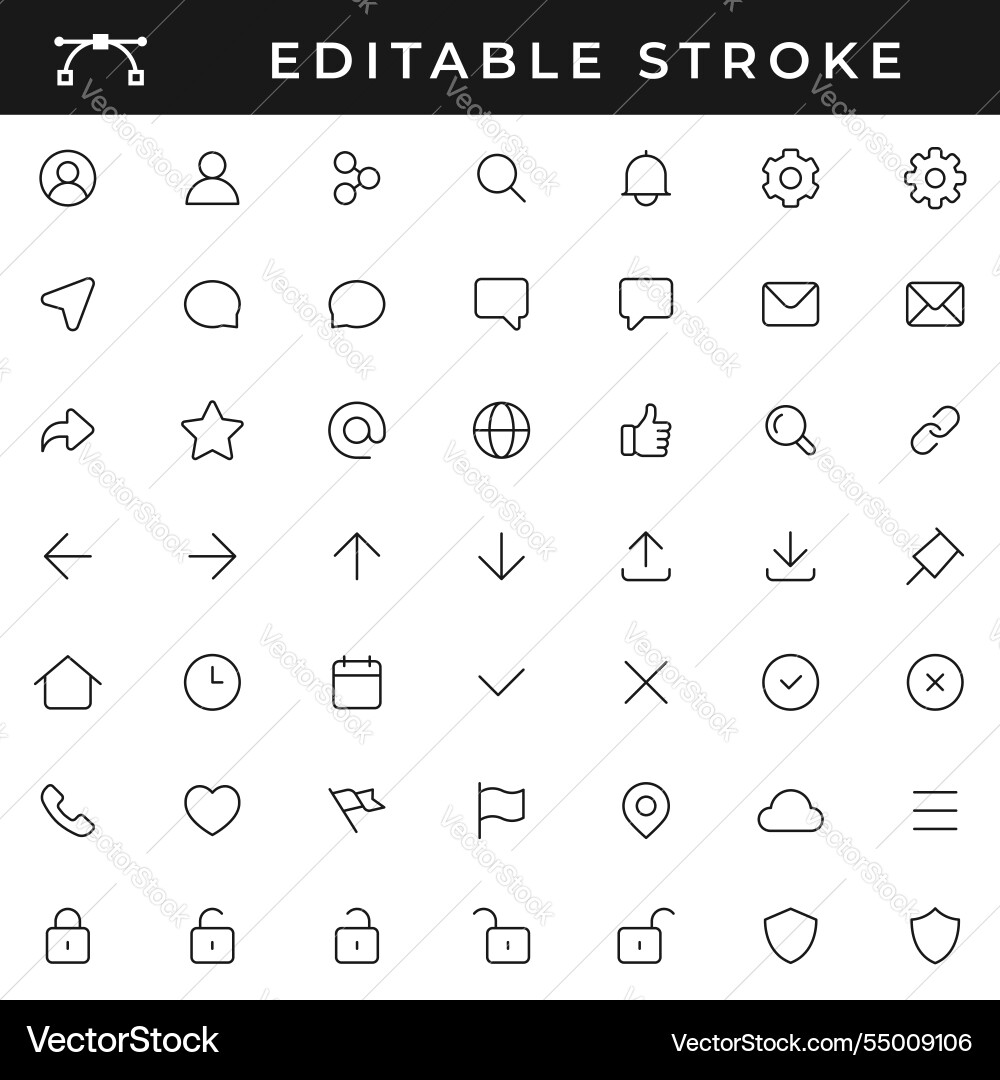 Set of linear icons with editable stroke isolated Vector Image