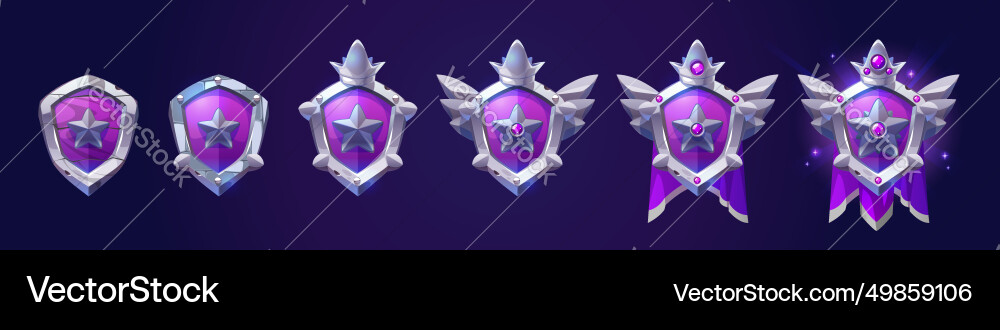 Shield shape badge with star for game level rank Shield shape badge with star for game level rank vector image