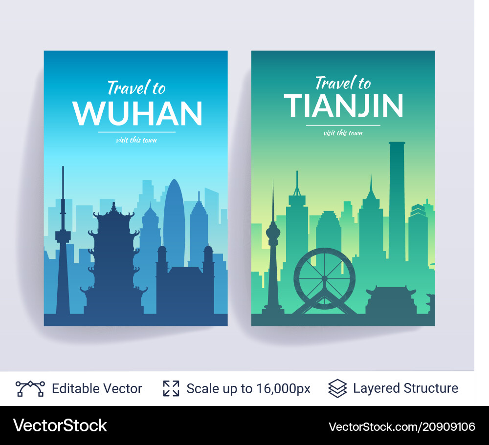 Wuhan and tianjin famous chinese city scapes Wuhan and tianjin famous chinese city scapes vector image