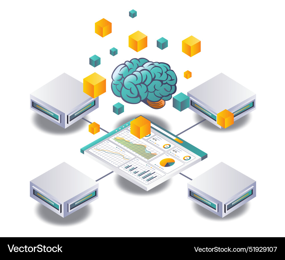 Artificial intelligence data analysis in server Artificial intelligence data analysis in server vector image