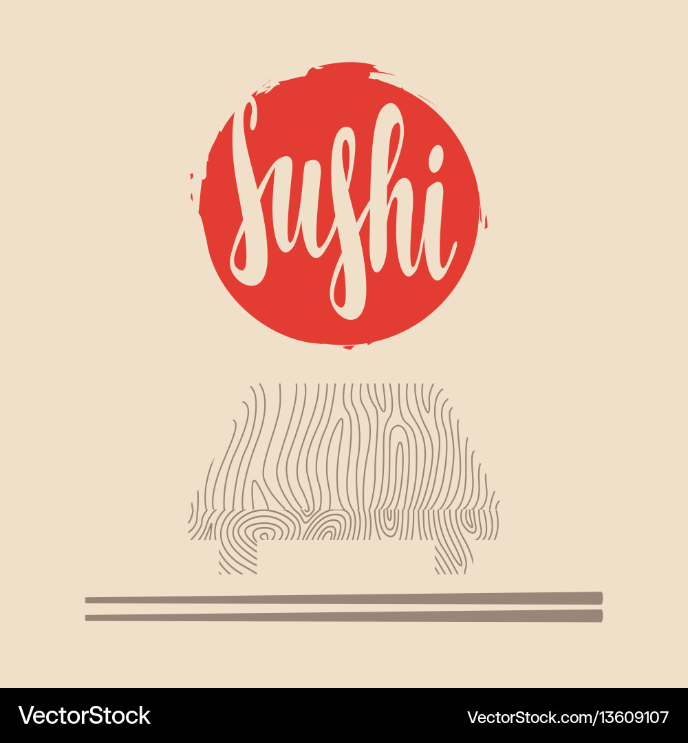 Banner mit Inschrift und Hieroglyph Sushi Banner mit Inschrift und Hieroglyph Sushi vektorbild