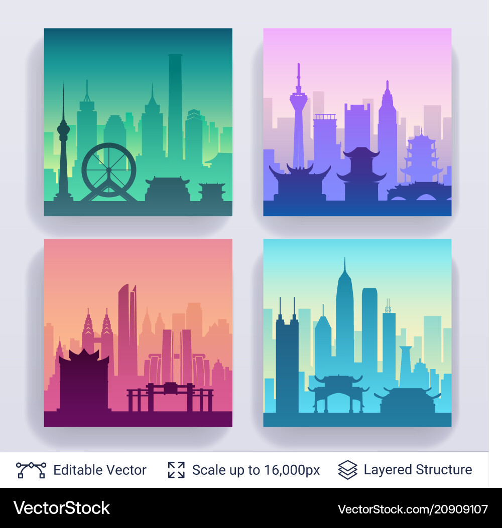 Collection of famous chinese city scapes Collection of famous chinese city scapes vector image