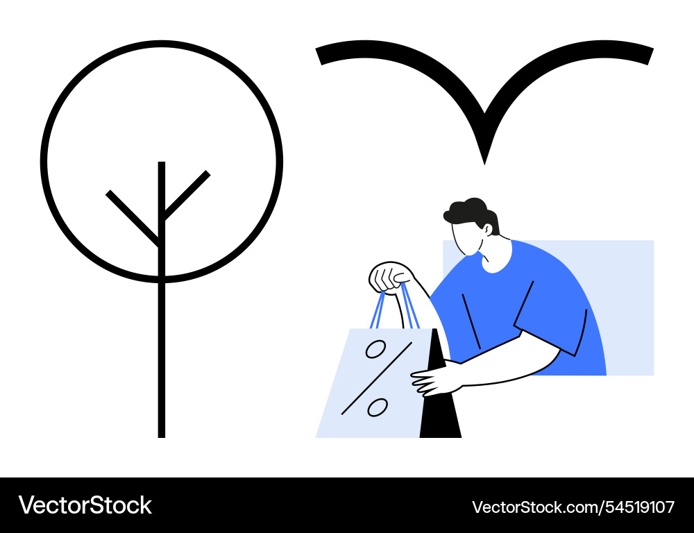 Man shopping with minimalist tree and bird Vector Image