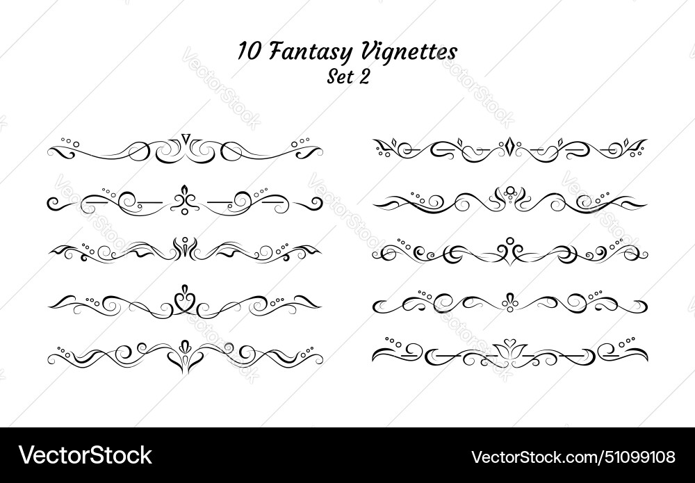 10 fantasy text delimiters borders or vignettes 10 fantasy text delimiters borders or vignettes vector image