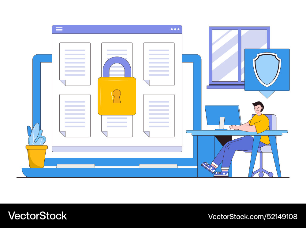 Flat secure login concept with people characters vector image