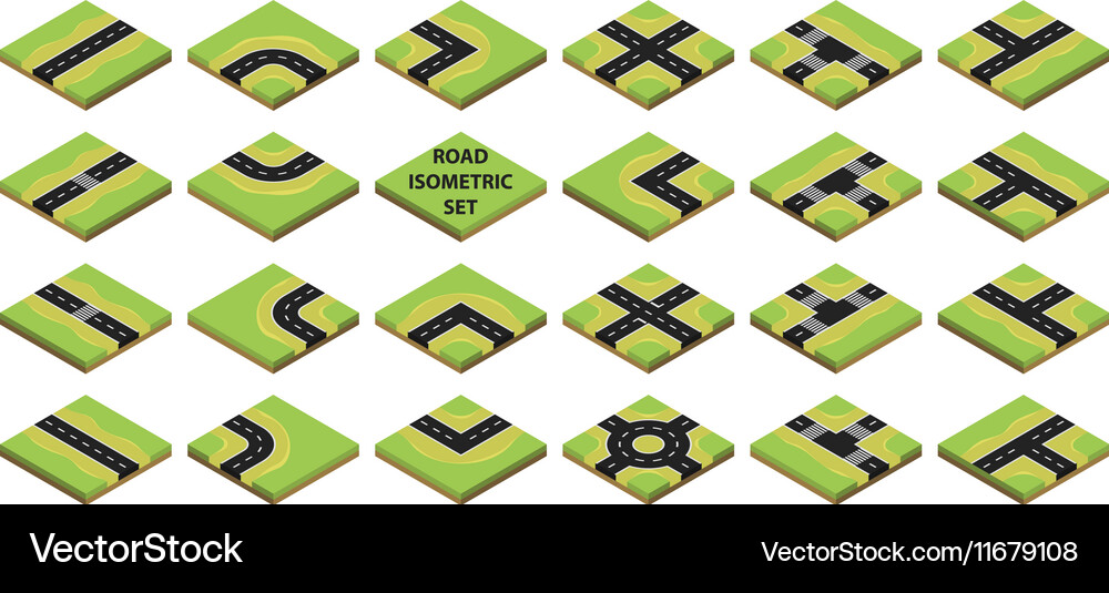 Isometric Road Elements - City Builder Vector Image