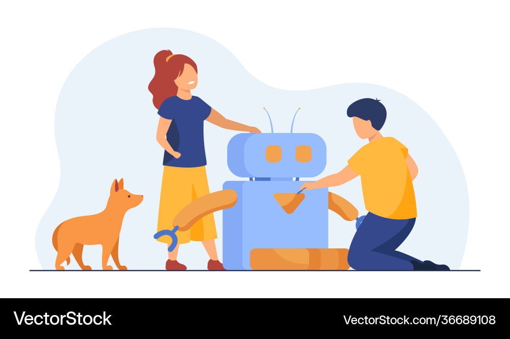 Kids creating or using robot Vector Image