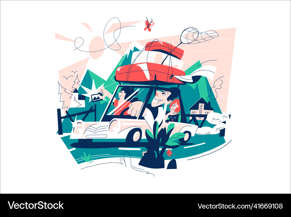 Man and woman travelling by car together Man and woman travelling by car together vector image