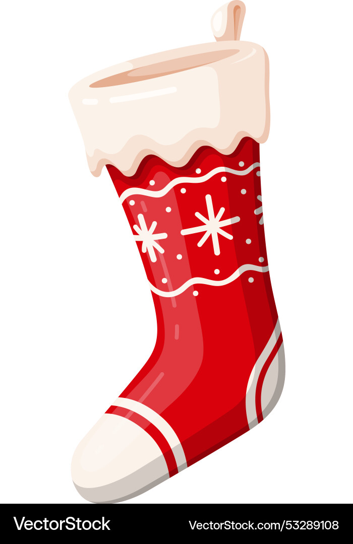 Red Christmas Stocking with Snowflake Vector Image