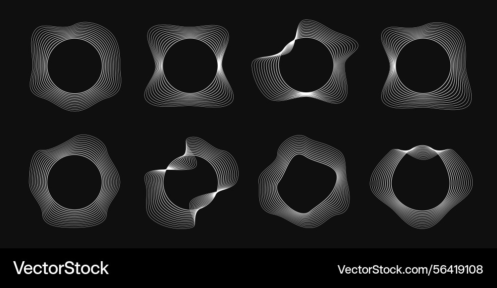 Set of round curved frames with dynamic wavy Set of round curved frames with dynamic wavy vector image