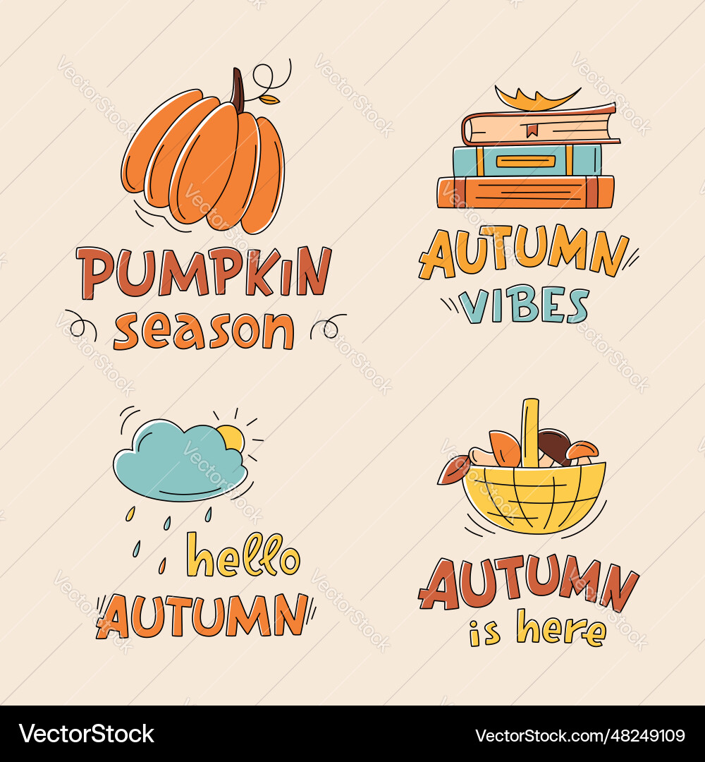 Autumn color lettering sign with doodle hand vector image