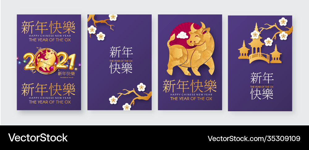 Happy chinese new year flyer set 2021 vector image