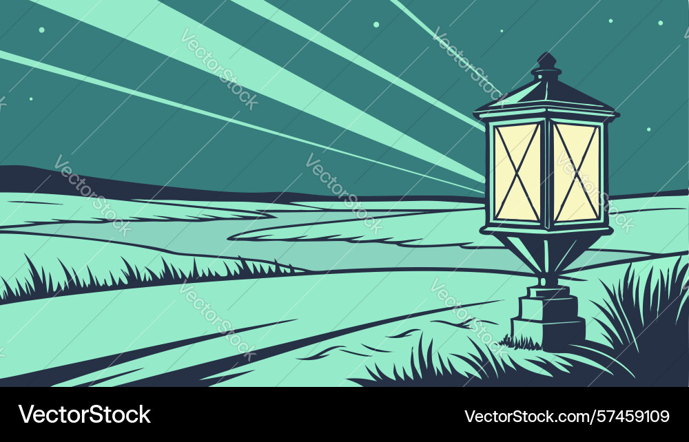 Lantern on a path with distant radiance design vector image