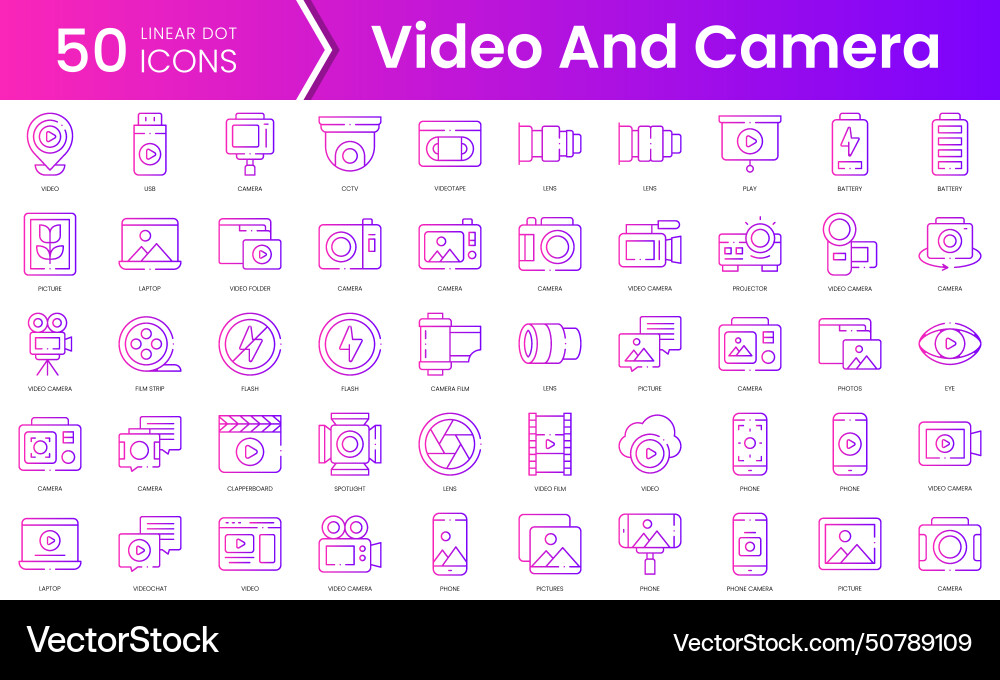 Set of video and camera icons gradient style icon Set of video and camera icons gradient style icon vector image