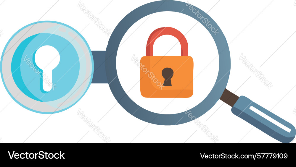 Unlocking data security magnifying glass vector image