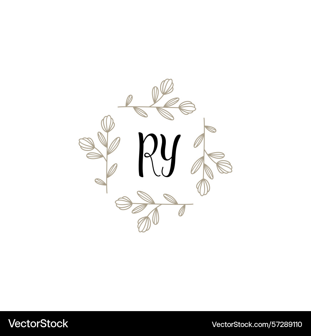 Botanical monogram logos with initial ry Vector Image
