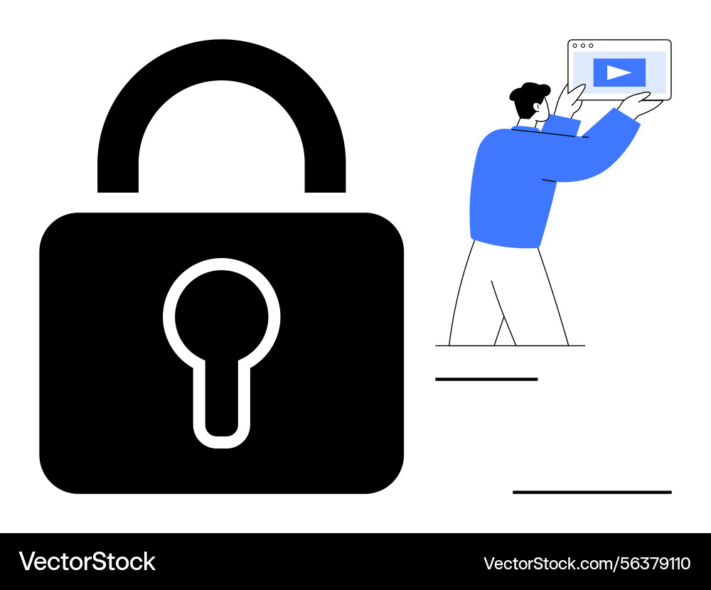 Cybersecurity concept with lock icon and man Cybersecurity concept with lock icon and man vector image