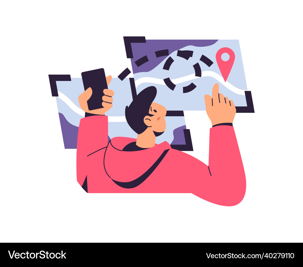 Man searching suitable business location on map Man searching suitable business location on map vector image