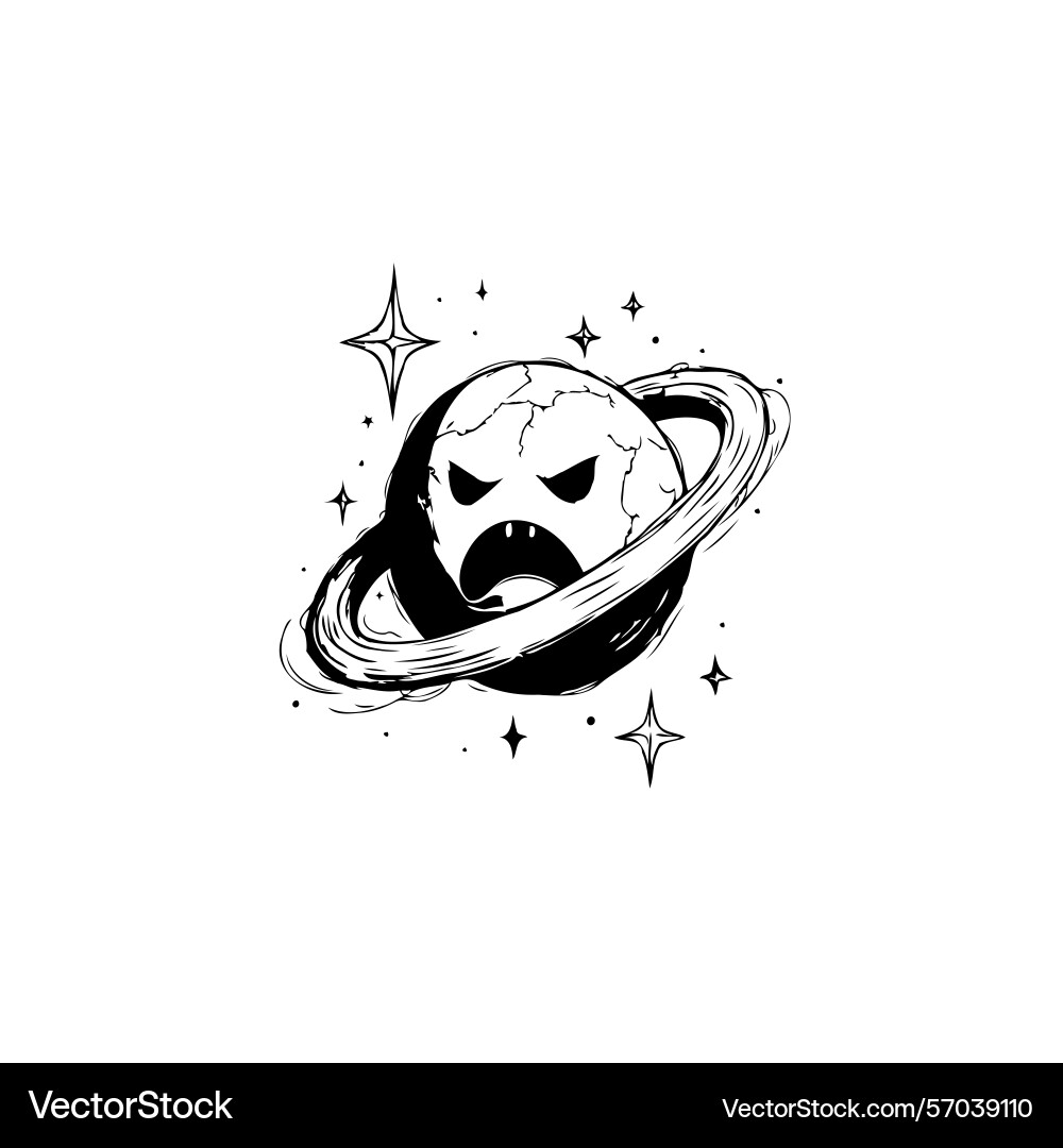 Scary planet with a menacing face orbiting Scary planet with a menacing face orbiting Vector Image
