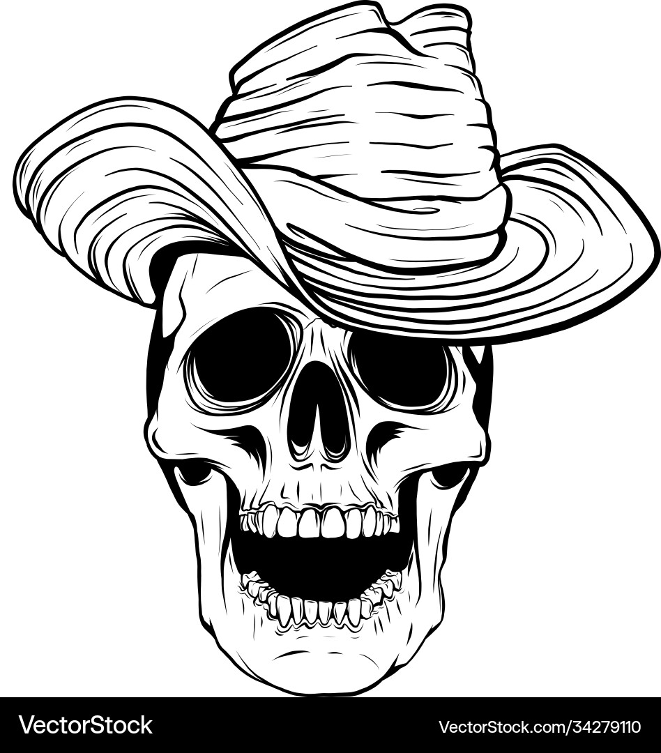 Spooky cowboy skull character with classic felt vector image