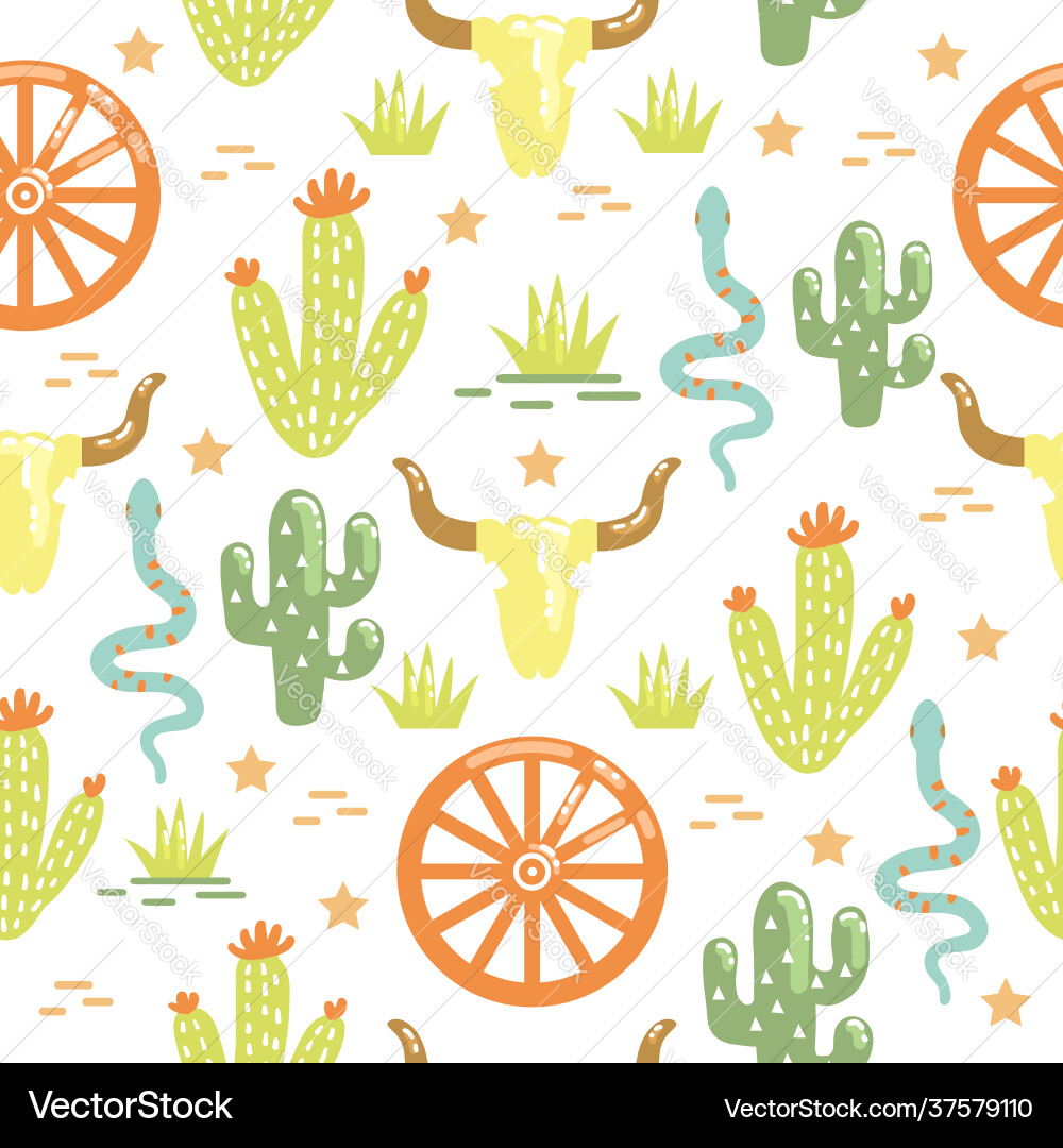 Western Desert Cow Skull Pattern Vector Image