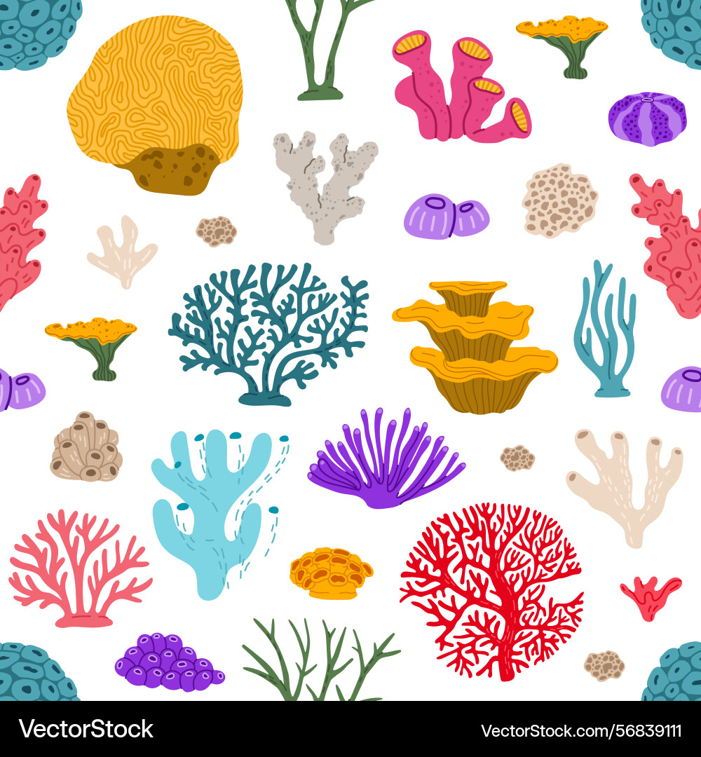 Corals and reefs seamless pattern tile background Vector Image