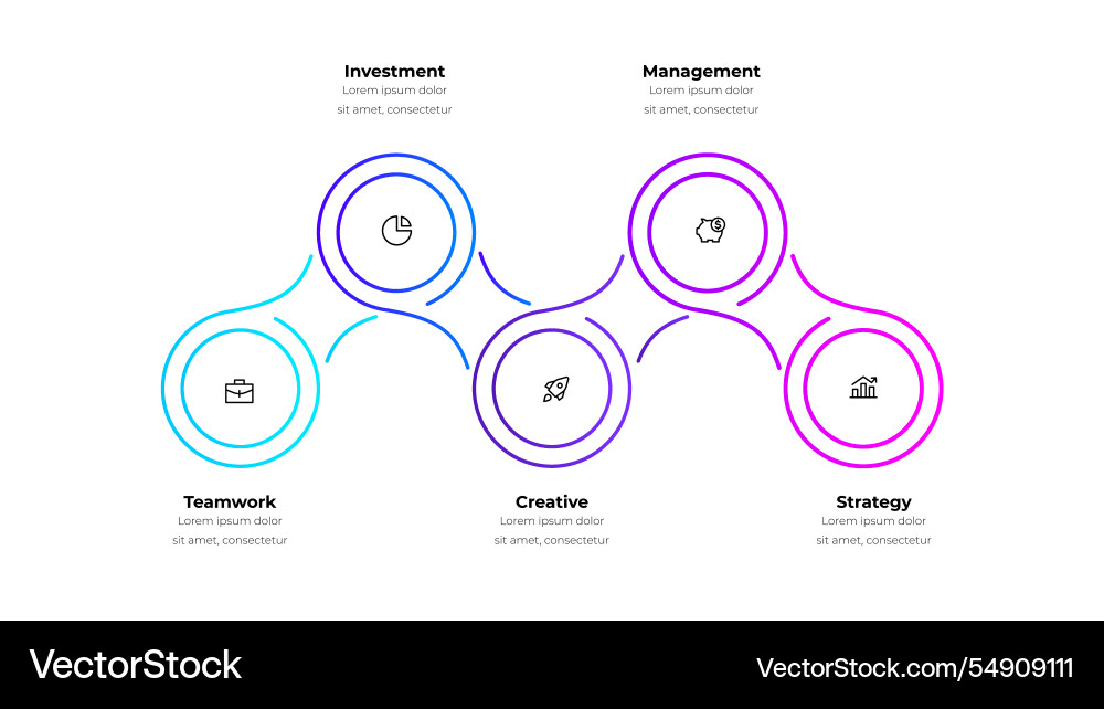 Horizontal progress diagram with five metaball Vector Image