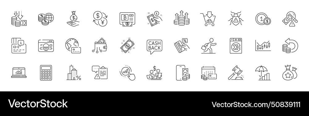 Inflation shopping and income money line icons Inflation shopping and income money line icons vector image