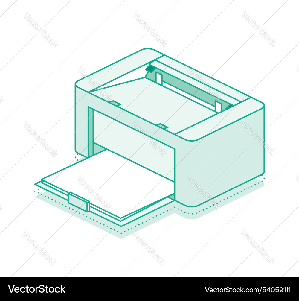 Isometric printer with paper outline object vector image
