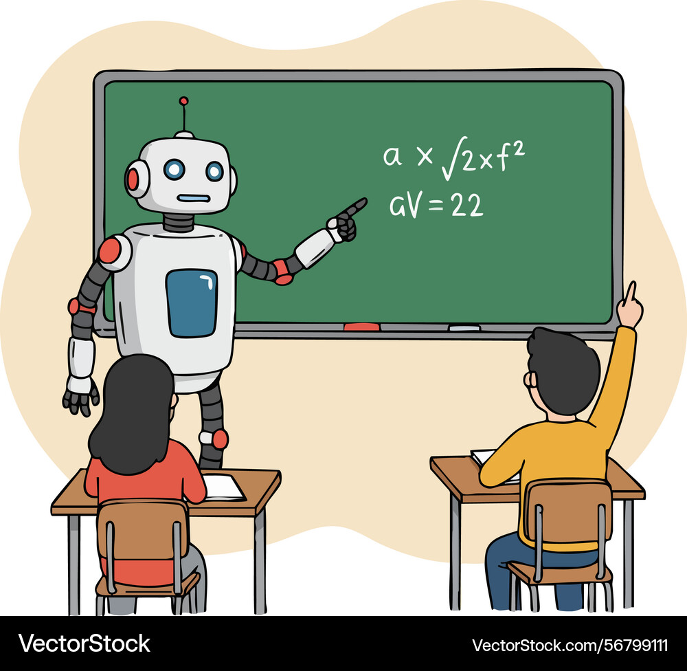 Robot teaching math to students in classroom Robot teaching math to students in classroom vector image