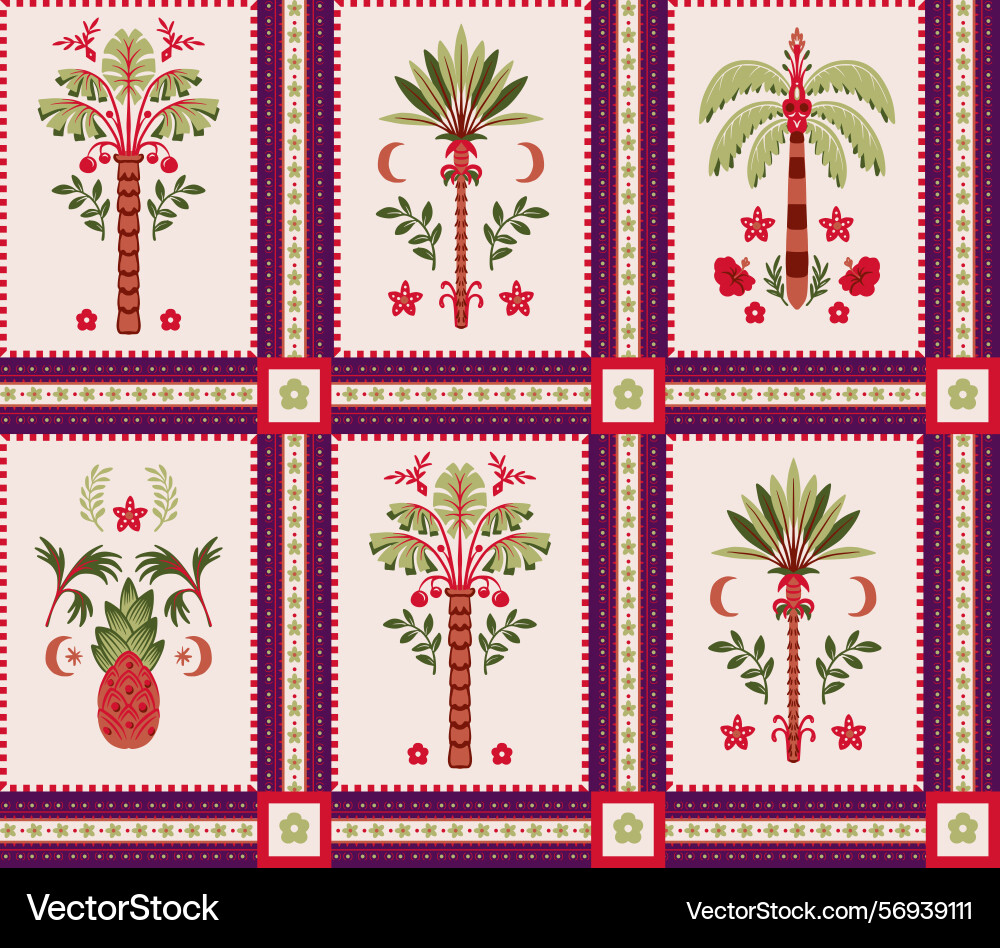 Seamless pattern with simple palms and geometrical Seamless pattern with simple palms and geometrical vector image
