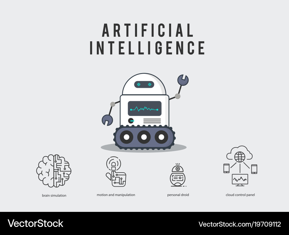 Ai smart robot with technology icons vector image