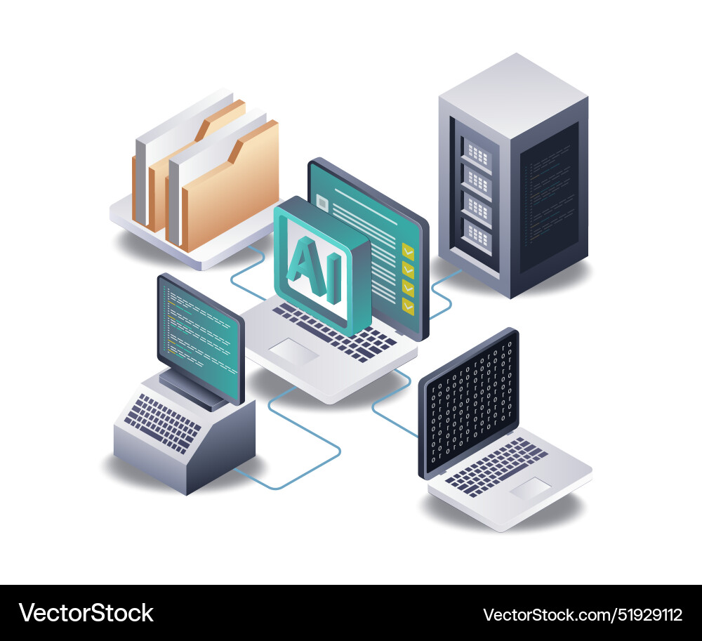 Artificial intelligence network for server data Artificial intelligence network for server data vector image