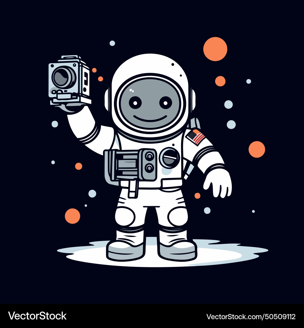 Astronaut with a camera on dark background Vector Image