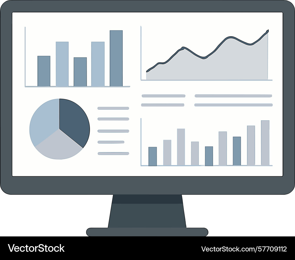 Computer screen displaying graphs and charts Computer screen displaying graphs and charts vector image
