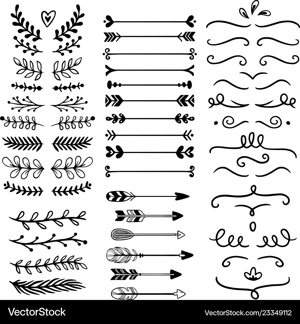 Flower ornament dividers hand drawn vines Flower ornament dividers hand drawn vines vector image