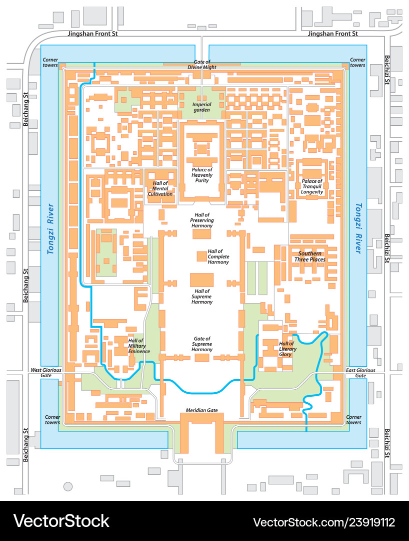 Map of the forbidden city palace complex Map of the forbidden city palace complex vector image
