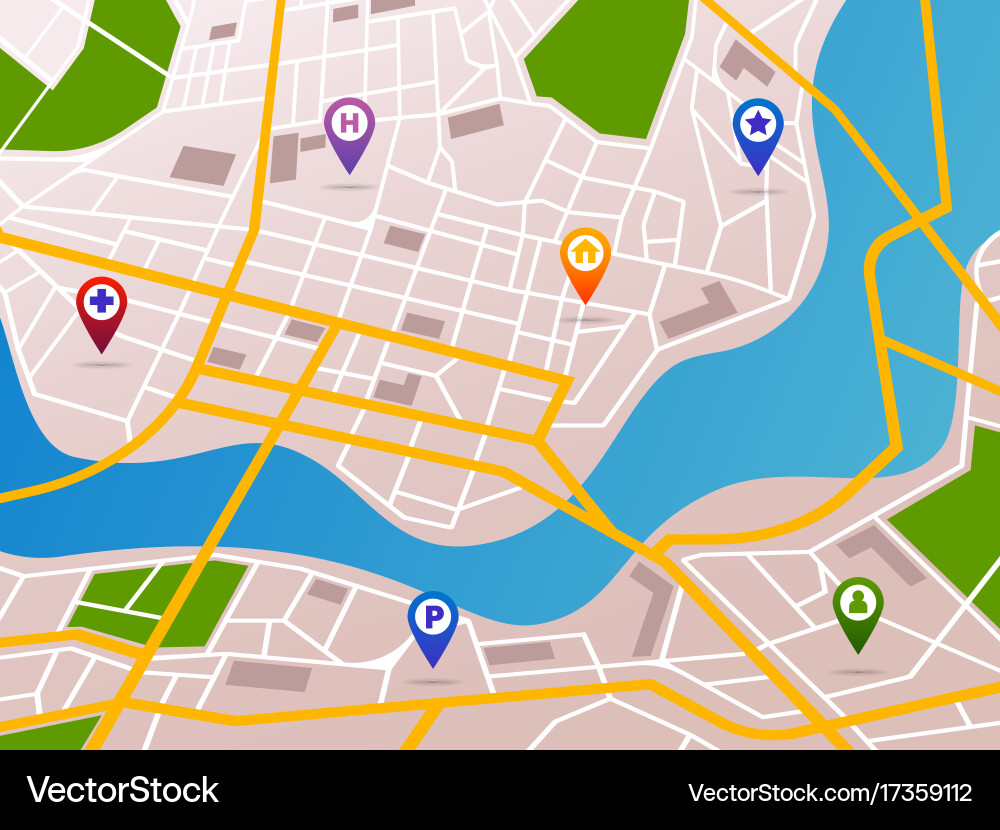 Navigation Map with GPS Pins vector image