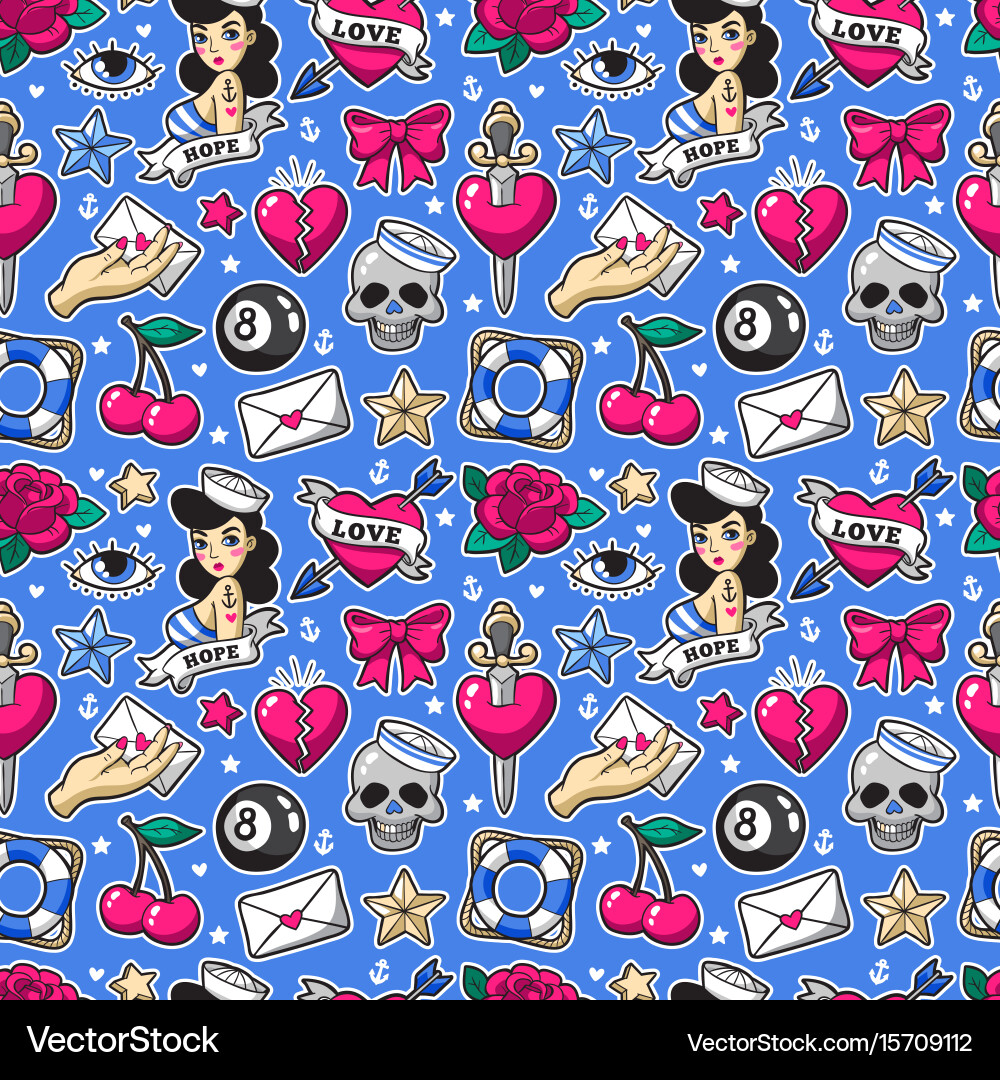 Old School Seamless Rockabilly Pattern Vector Image