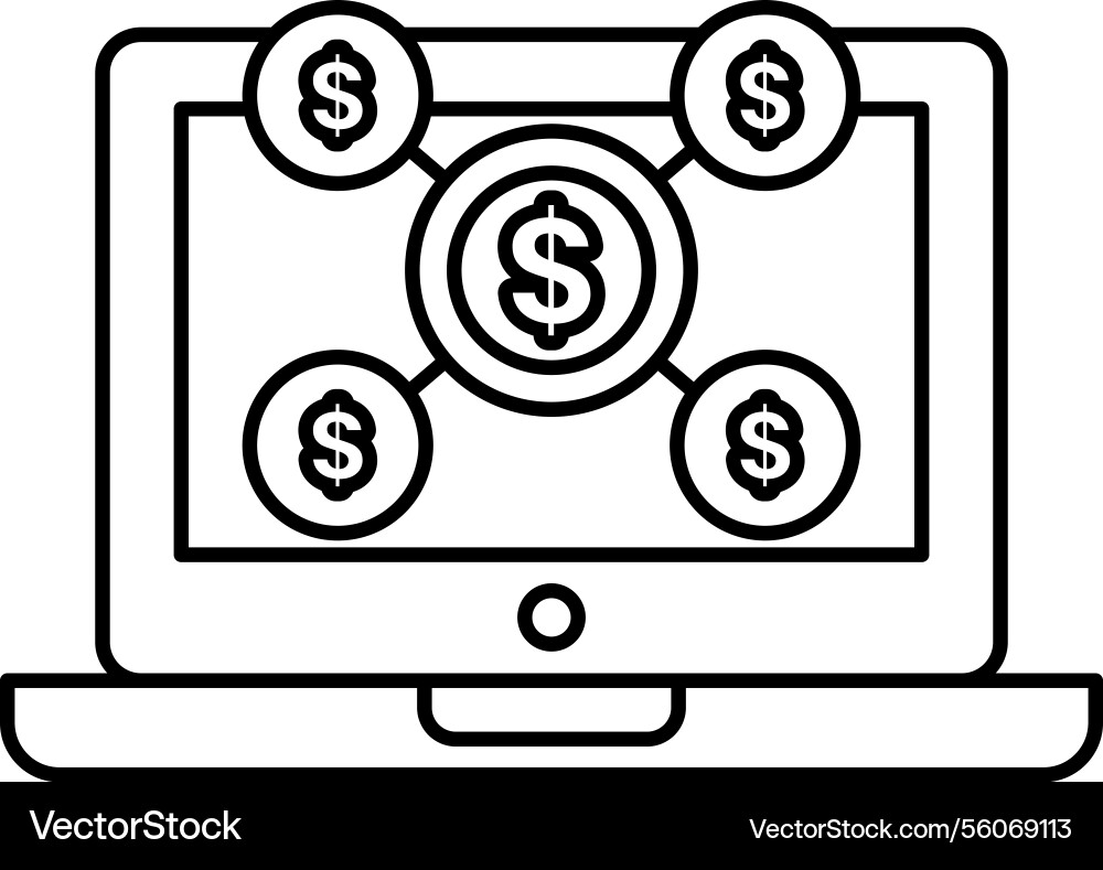 A computer screen with dollar sign in the middle Vector Image