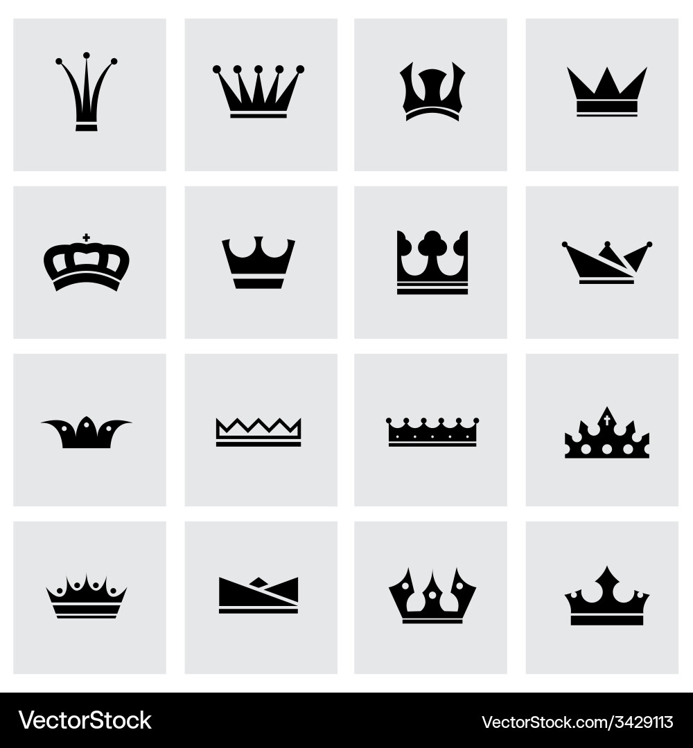 Black crown icon set