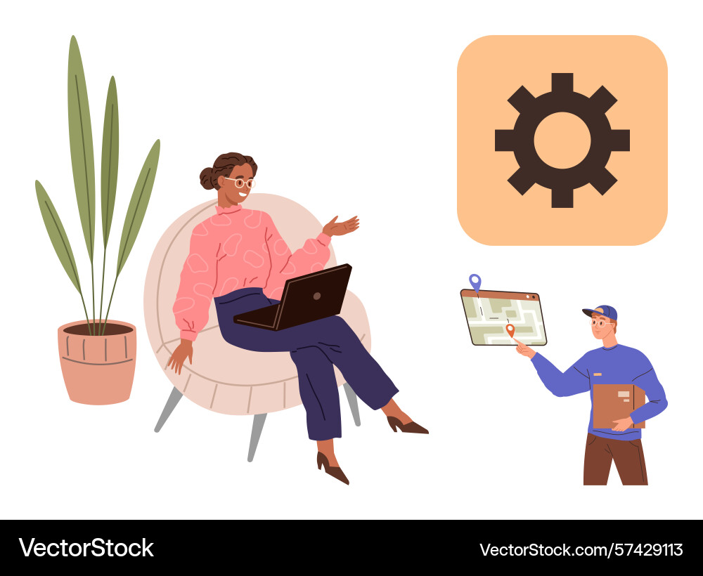 Collaborative workflow concept with remote worker vector image